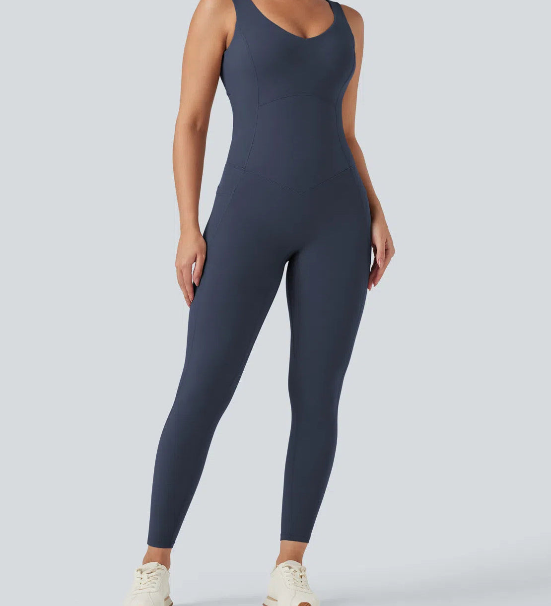 UltraSculpt™ V Neck Tummy Control Butt Lifting Workout Jumpsuit with Pockets