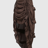 Side Drawstring Ruched Ruffle Trim Irregular High Low Midi Skirt