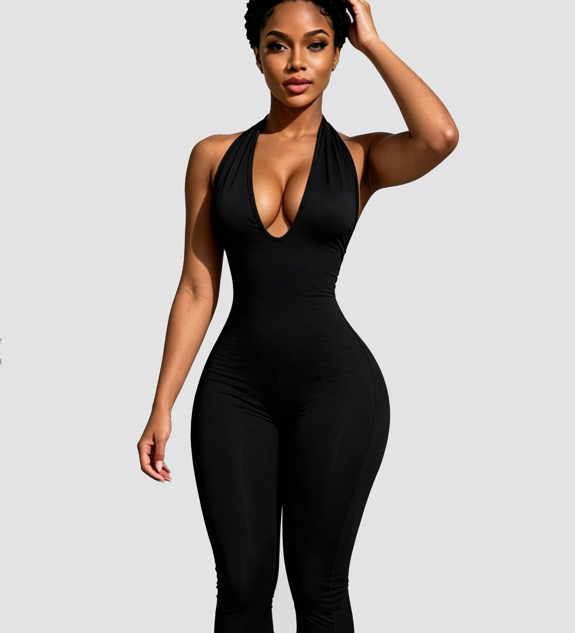 Hourglass Halter V Neck Backless Butt Lifting Capri Jumpsuit In Polk Dot