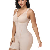 V Neck Front Zip Tummy Control Full Body Shapewear