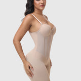 Deep V Adjustable Strap Crotch Closure Mid Thigh Bodysuit Full Body Shapewear
