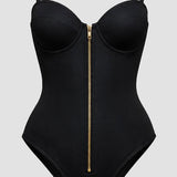 Hourglass Front Zipper Bodysuit with Lace-Up Back
