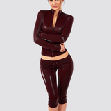 Zip Up Top Capri Pants Two Piece Sculpted Set