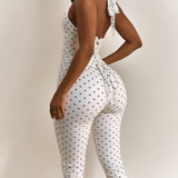 Hourglass Figure Body Shaper Waist Cincher Polka Dot Capri Jumpsuit Two-Piece Set