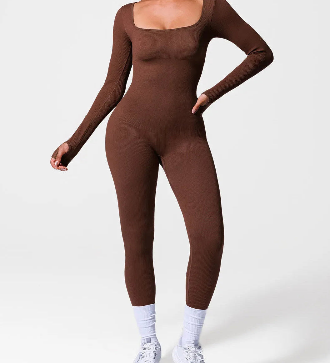 Long Sleeve Thumb Hole Tummy Control Shapewear  Jumpsuit
