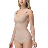 Lace V Neck  Adjustable Strap Tummy Control Butt Lifting Zipper Bodysuit