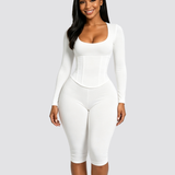 Long Sleeve Detachable Waist Cincher Two Piece Capri Shapewear Corset Jumpsuit