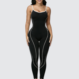 Seamless Athletic Jumpsuit Cross-Strap Color-Block Full-Length Bodysuit