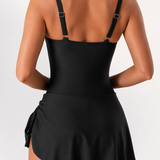U Neck Wide Strap One-Piece Tummy Control Swimsuit With Skirt