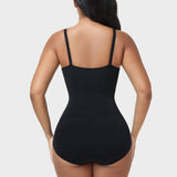 V Neck Double Thin Strap Leather Lace Up Tummy Control Bodysuit