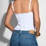 Square Neck Adjustable Strap Corsety Seamed Zipper Tank