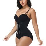 V Neck Double Thin Strap Leather Lace Up Tummy Control Bodysuit