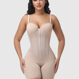 Deep V Adjustable Strap Crotch Closure Mid Thigh Bodysuit Full Body Shapewear