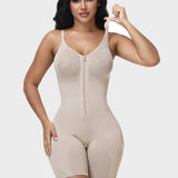 High Compression Adjustable Strap Mid Thigh Front Zipper Lace Full BodyShapewear