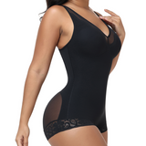 V Neck Adjustable Strap Lace Trim Tummy Control Butt Lifting Bodysuit