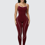 Seamless Athletic Jumpsuit Cross-Strap Color-Block Full-Length Bodysuit