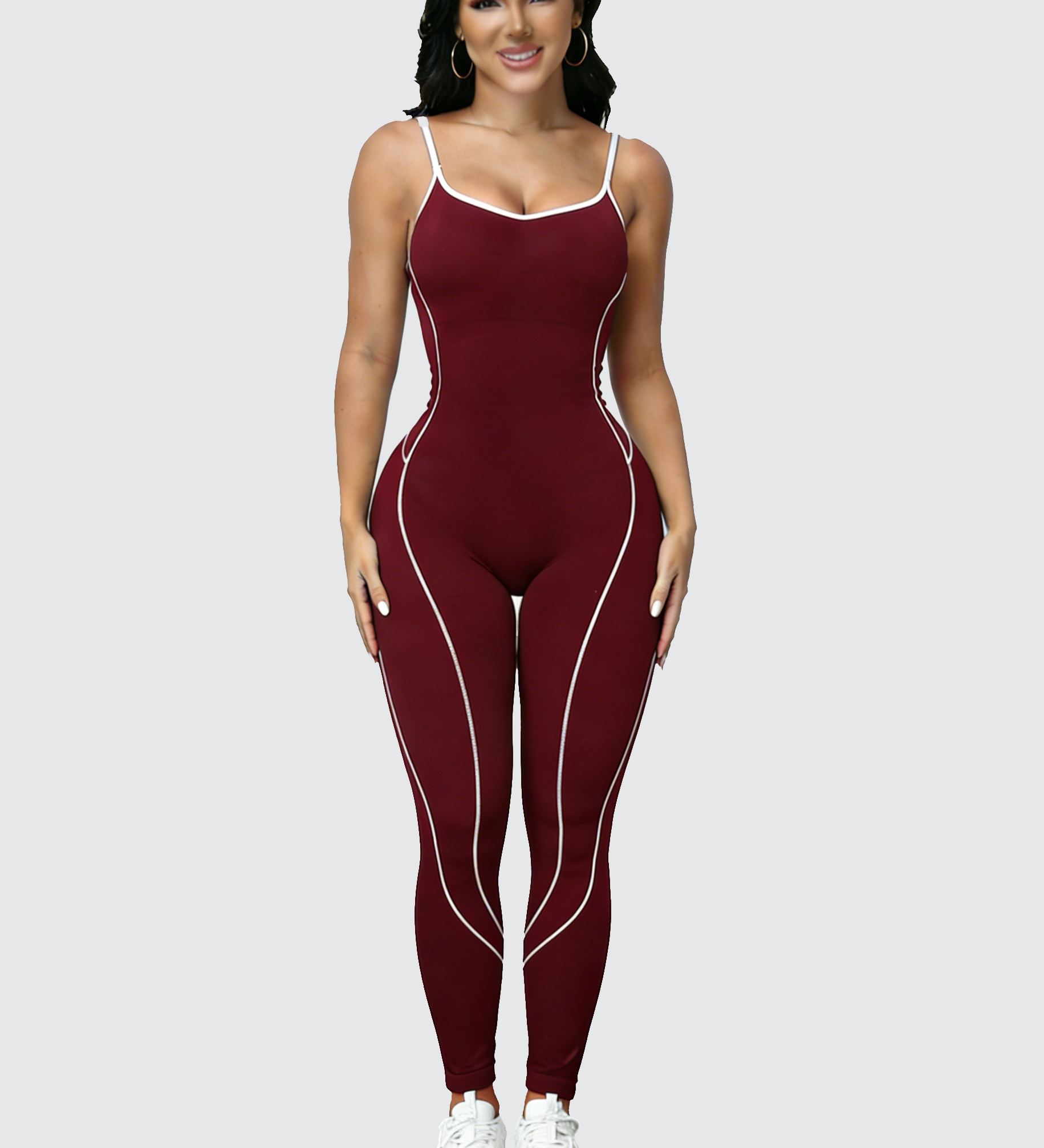Seamless Athletic Jumpsuit Cross-Strap Color-Block Full-Length Bodysuit