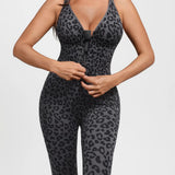 High Compression Zip Front Deep V Adjustable Strap Shapewear Jumpsuit
