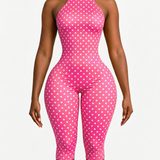 Polka Dot Halter Neck Backless Slim-Fit Stretch Capri Jumpsuit