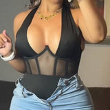 Mesh Panel Fishbone Tummy Tuck Shapewear Bodysuit