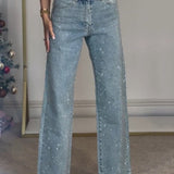 Women's Fashion Rhinestone Embellished Straight Leg Denim Jeans