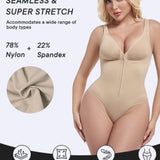 Deep V Seamless Backless Triangle Shapewear Bodysuit with Front Zipper