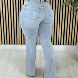Stylish Washed High Rise Tummy Control Flared Jeans