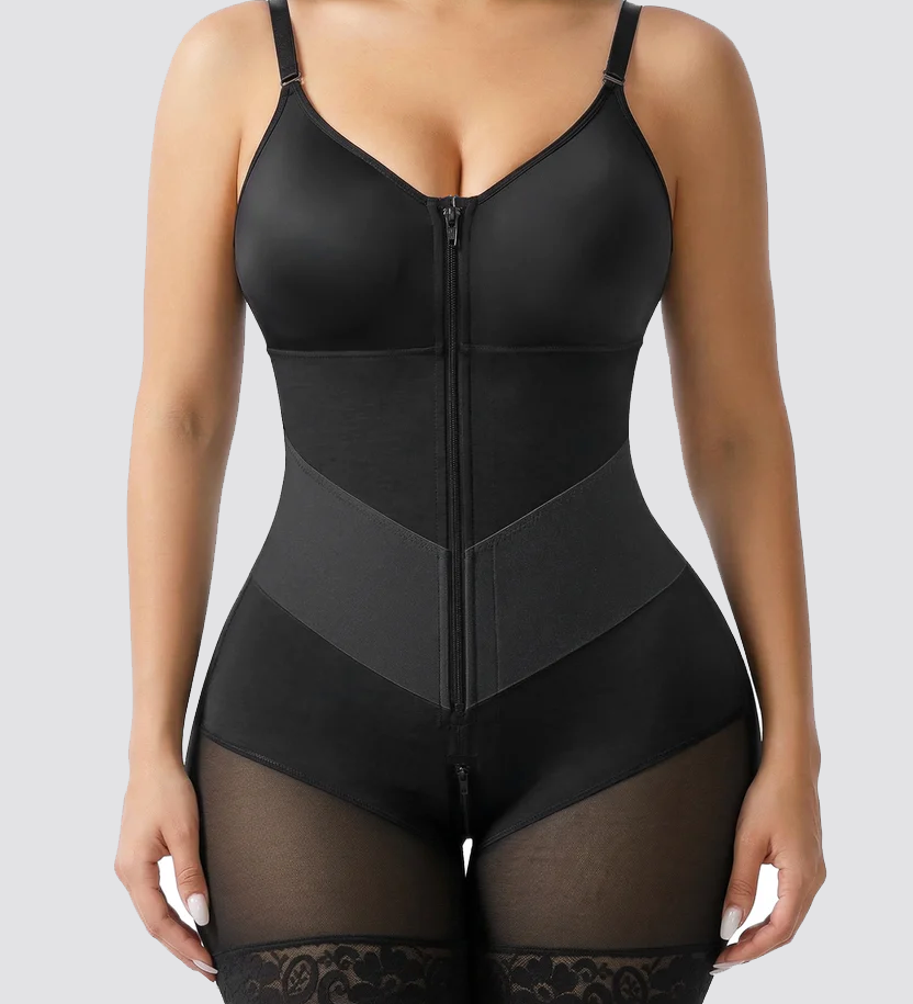 High Compression V-shaped Waist Belt Tummy Control Zipper Full Body Shapewear