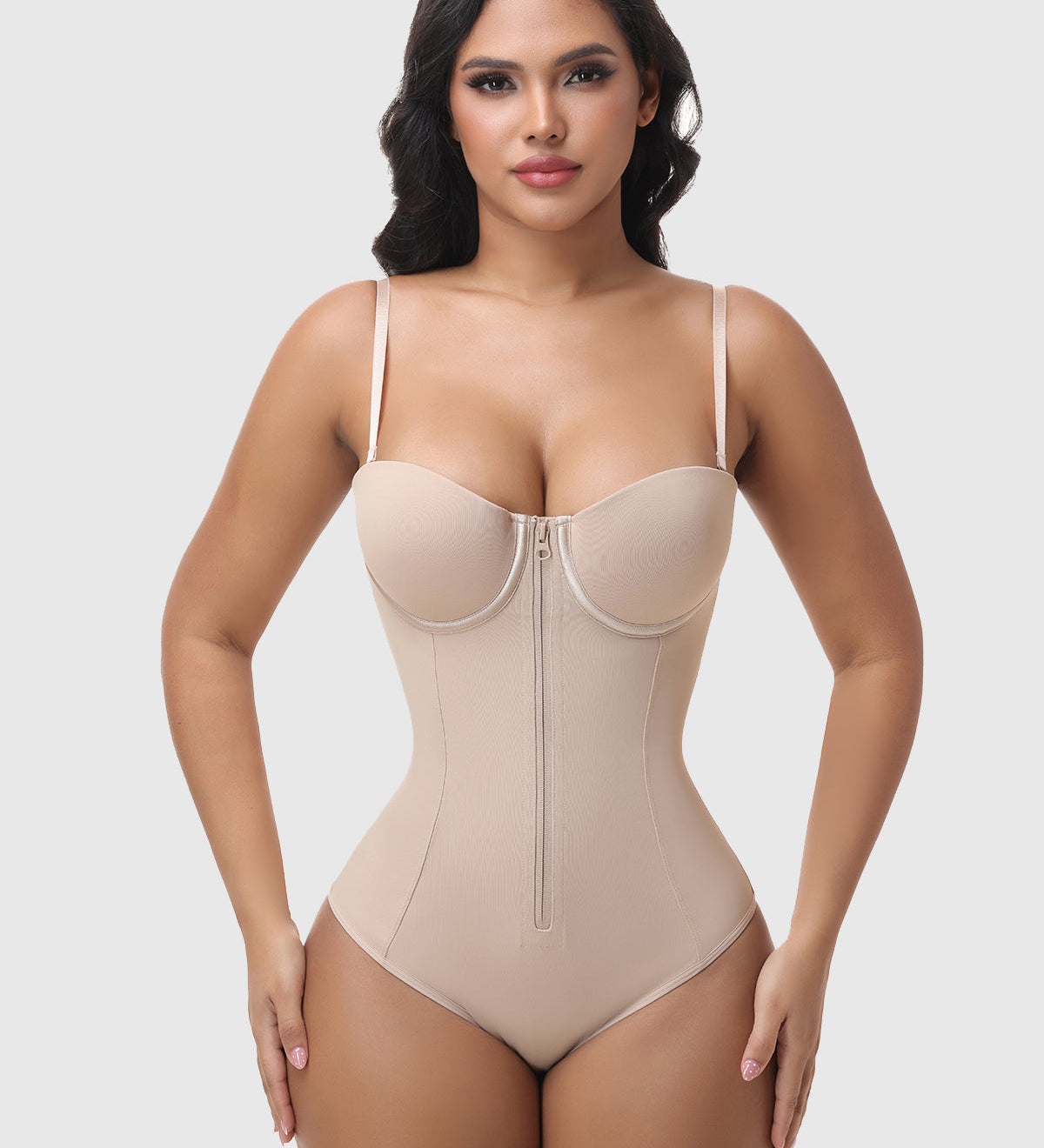 Hourglass Front Zipper Bodysuit with Lace-Up Back