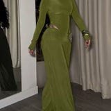 Two-Piece Set Turtleneck Side Cutout Rhinestone Wide Leg Pants