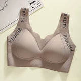 Thin Seamless Wireless Push-Up Fixed Cup Lettering Straps Bra