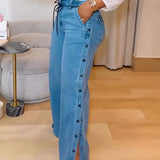 Sorelyne® Straight Leg Wide Legs High Waist Baggy Side Snap Button Jeans