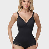 Seamless V Neck Adjustable Crisscross Back Lace Trim Hourglass Butt Lifting Bodysuit