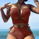 Crisscross Halter Cutout High Waist Side Tie Two Piece Bikini