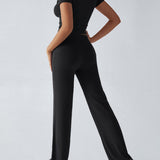 Essential Two-Piece Active Set ropped Short Sleeve Top Drawstring Flare Pants
