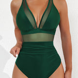 Sexy Deep V Mesh Backless One Piece Shapewear Swimsuit
