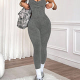Adjustable Strap Open Back Sculpt Workout Jumpsuit