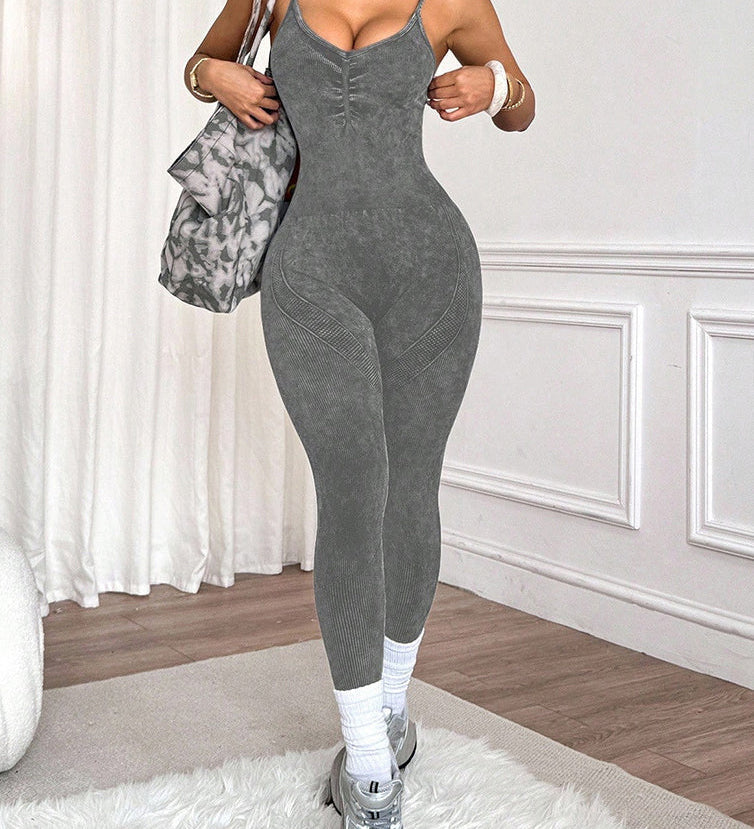 Adjustable Strap Open Back Sculpt Workout Jumpsuit
