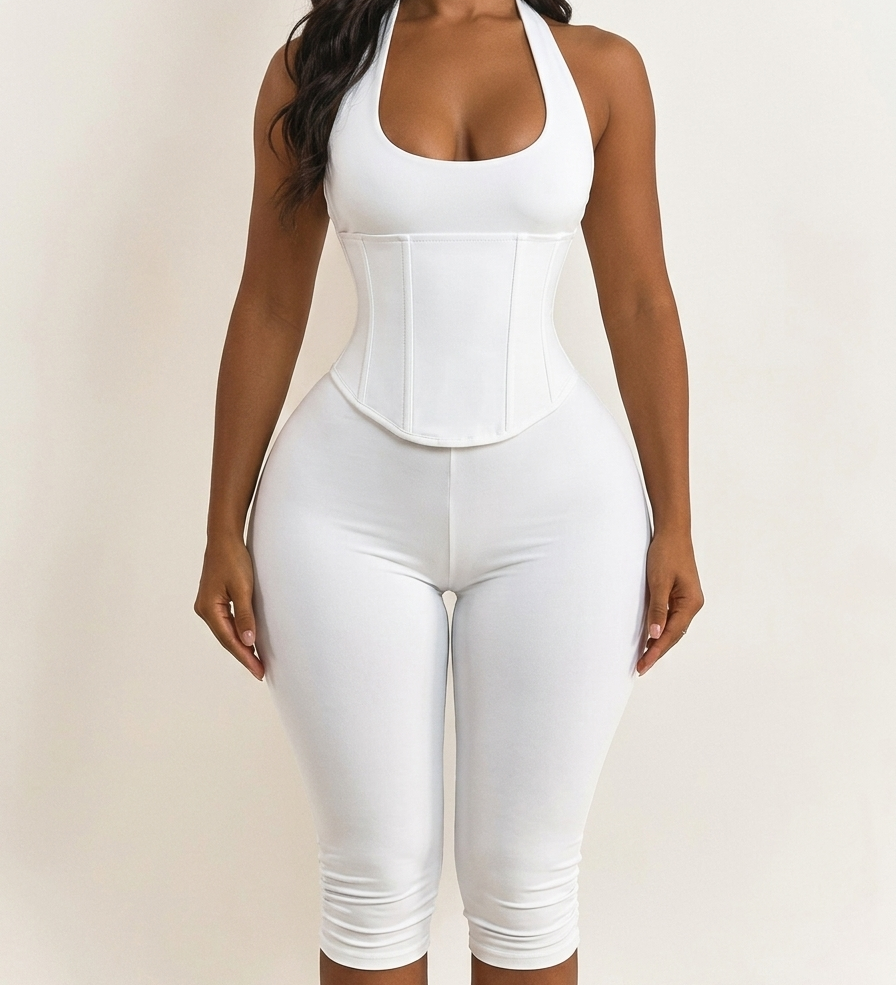 Hourglass Figure The Corset Body Shaper Waist Cincher Capri Jumpsuit Two-Piece Set