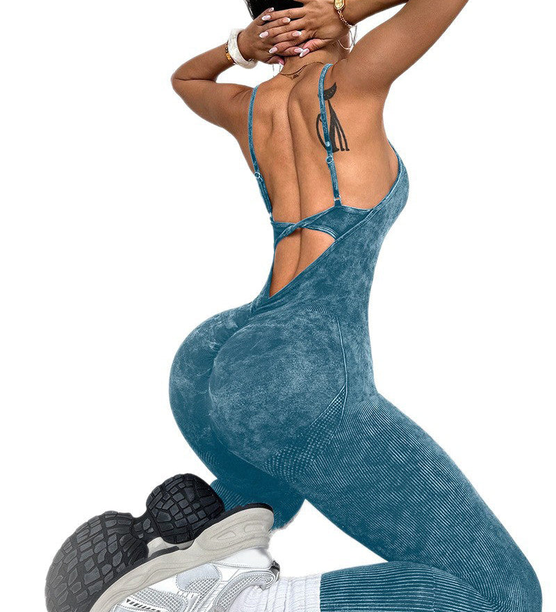 Adjustable Strap Open Back Sculpt Workout Jumpsuit