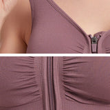 Women's Shockproof Push up Bra Hollow Back with Front Zipper