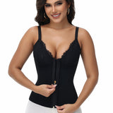 Sorelyne® Deep V Lace Corset Top Trimmed Waist Trainer with Front Zipper