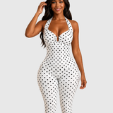 Polka Dot Halter Twist Top Capri Pants Two Piece Outfit Set