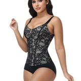 V Neck Full Lace Adjustable Strap Zipper Waist Trainer Girdle Vest