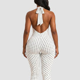 Halter Tie Open Back Polka Dot  Slim Waist Capri Jumpsuit
