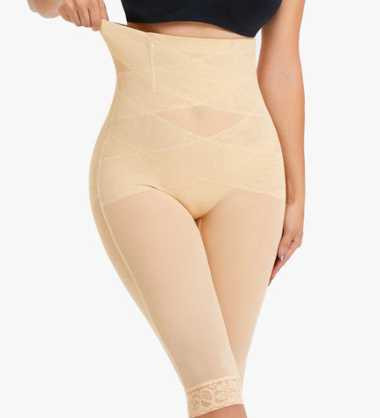 Women's High Waist Lace Trim Sheer Mesh Shapewear Shaping Pants