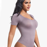 Seamless Short Sleeve Thong Bodysuit Tummy Control Round Neck Body Shaper