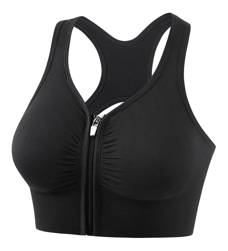 Women's Shockproof Push up Bra Hollow Back with Front Zipper