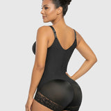 Lace-trimmed Tummy Control Zipper Shapewear Bodysuit