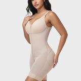 V Neck Zipper Mid Thigh Shapewear with Detachable Waist Trainer 2 Piece Set